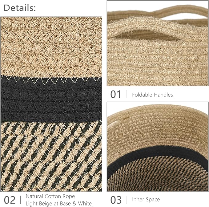 Dahey Jute Rope Plant Basket Modern Woven Storage Basket for 10" Indoor Planter, Decorative Flower Pots Cover Laundry Bin with Handle Rustic Home Decor, Black