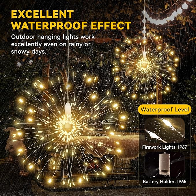 8 Pack Firework Lights 120 LED Copper Wire Firework Lights, 8 Modes Dimmable String LED Lights with Remote Control,Waterproof Hanging Fairy Lights for Party,Home,Christmas,Garden Outdoor Decoration