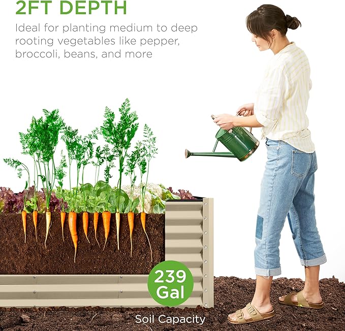 Best Choice Products 8x2x2ft Outdoor Metal Raised Garden Bed, Rectangular Deep Root Planter Box for Vegetables, Flowers, Herbs, and Succulents w/ 239 Gallon Capacity - Beige