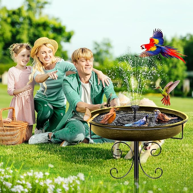 Daoeny 35In Metal Bird Bath for Outside, Vintage Bird Bath Bowl, Detachable Birdbath & Birdfeeder with 5 Prongs Base Stake, Bird Baths for Outdoors Garden Yard Lawn Decor (Antique Golden)