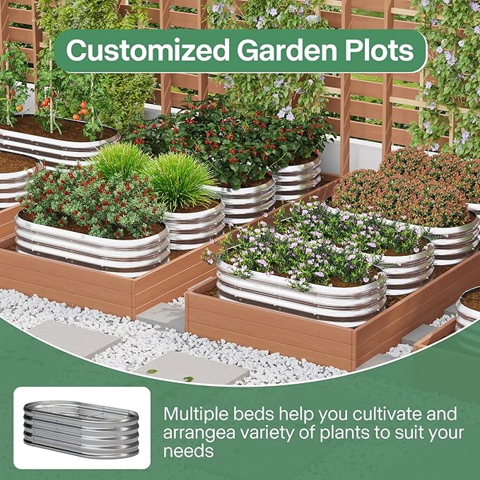 Galvanized Raised Garden Bed Kit, Galvanized Planter Garden Boxes Outdoor, Oval Large Metal for Vegetables,Flower,4x1.8x1FT
