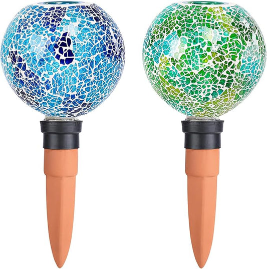 Terracotta Watering Spikes Mosaic Plant Watering Globes for Outdoor Plants 2 Pack Automatic Plant Waterer Indoor for Pots Garden Office