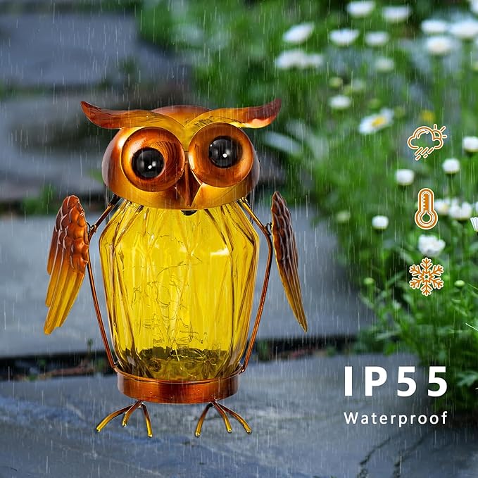 2 Pack Hanging Solar Lantern, Owl Solar Lanterns Outdoor Waterproof LED Glass Jar Lights for Garden Yard Tree Table Xmas Metal Decoration Lanterns