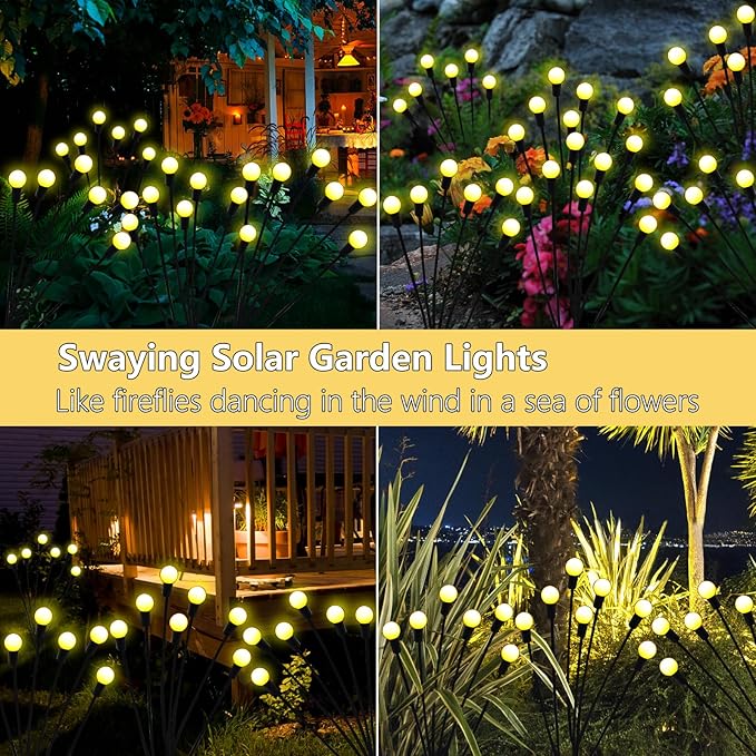 Garden Lights Outdoor, 2 Pack 20 LED Solar Firefly Lights Waterproof, Sway by Wind, Solar Swaying Light for Yard Patio Backyard Garden Planter Flower Bed Pathway Outdoor Decoration (Warm White)