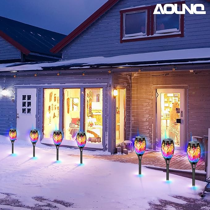 8 Pack Solar Torch Lights Outdoor Waterproof - Multicolor Flickering Flame, Outdoor Solar Garden Lights for Yard, Tiki Torches for Outside Patio Pathway Decorations