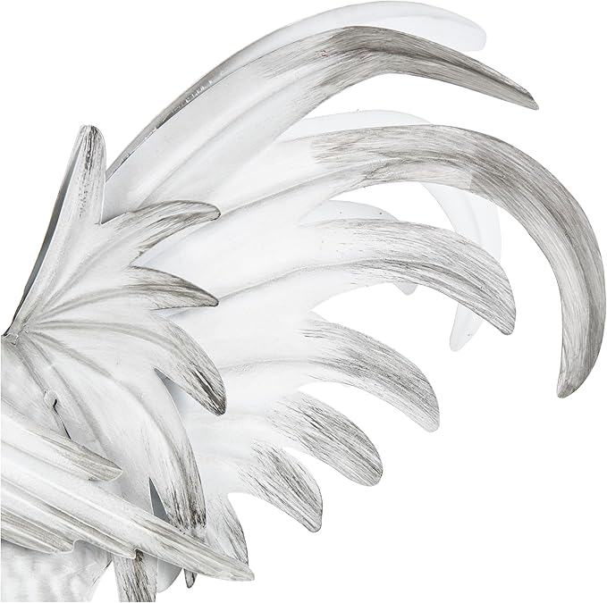 Deco 79 Metal Rooster Decorative Garden Sculpture Garden Statue with Black Texturing and Red Accents, Outdoor Sculpture 15" x 6" x 18", White