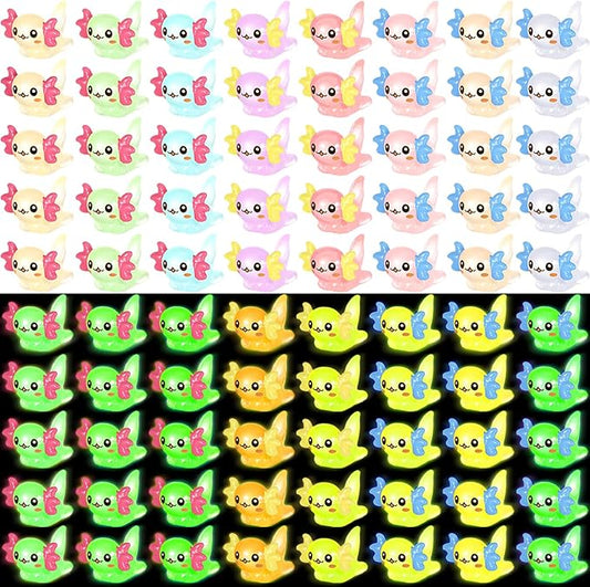 80 Pcs Mini Resin Axolotl Luminous Small Axolotl Miniature Animal Figurine Luminous Mini Resin Animal Party Favors for DIY Garden Landscape Decoration(Multicolor)