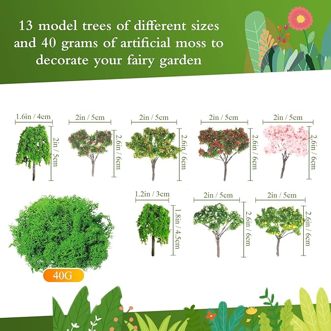 58 Pcs Mini Garden Accessories Set Fairy Village Miniature Fairy House Starter Kit Mini Terrarium Figurines Micro Landscape Mixed Model Tree Diorama Supplies for DIY Succulent Dollhouse Craft