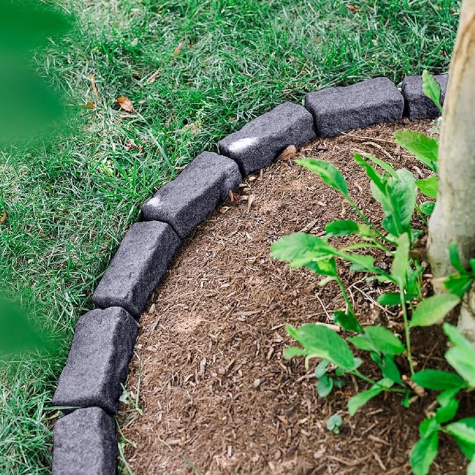 Beuta Landscape Edging | Garden Edging Border | Faux Stone Bricks for Lawn edging, Flower beds, Pathways & Yard Edging– 4 Packs | Each Section Has 6 Bricks 48"L x 4"W x 2.25"H | 12 Spikes |Charcoal