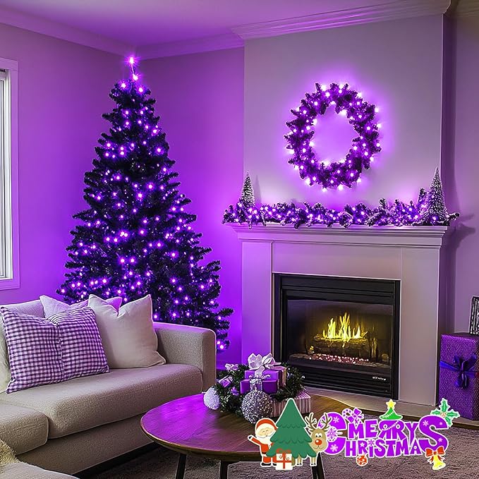JMEXSUSS 250 LED Halloween String Lights, 91.5ft Purple Halloween Lights Outdoor Waterproof, 8 Lighting Modes Connectable Christmas Tree Lights for Yard Patio Party Holiday Decorations