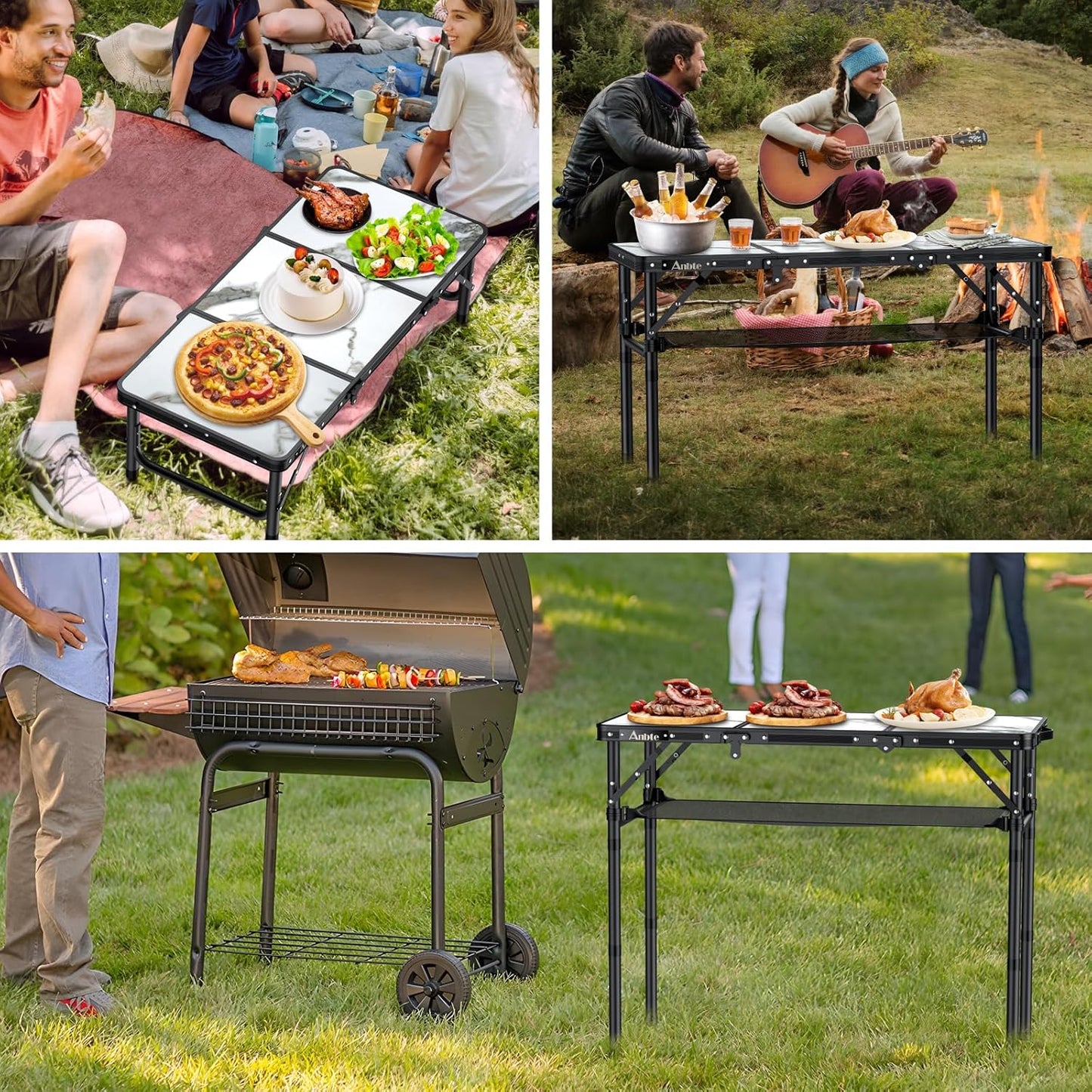 Folding Camping Table, Aluminum Small Folding Table 3 Adjustable Height Max 27.5", Portable Table with Carry Handle, Lightweight, for Outdoor Indoor Travel Camping Picnic BBQ, 34.6" x 15.7"