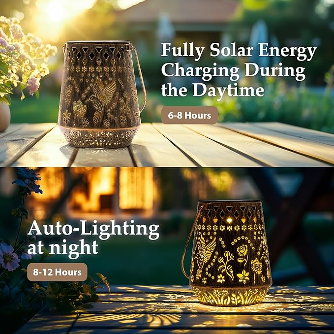 Solar Lanterns Outdoor Decor Waterproof,2Pack Hummingbird Hanging Gifts for Women, Mom, Solar Garden Lights Metal Decoration for Outside,Yard, Patio,Garden,Porch,Pool