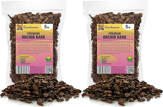 New Zealand Pinus Radiata Bark - 10 Quart - Organic Hand Mixed New Zealand Orchiata Pine Bark for Orchids - Medium Chips 9-12mm - (2 Bags of 5 Quart)