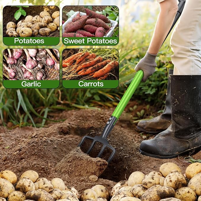 GARDENWORK Garden Fork,Pitchfork for Garden Digging Compost Spading,4-Tines Pitch Fork with Steel Handle and Strengthen Fork Head 45inches (with Protective Gloves)