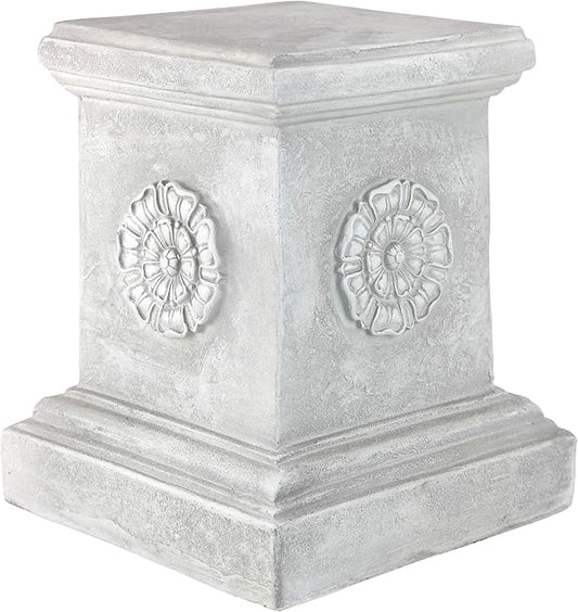 Design Toscano English Rosette Indoor/Outdoor Sculptural Garden Plinth Base Statue Riser, Large 13 Inch Tall, Cast Stone Resin, Antique Stone Finish