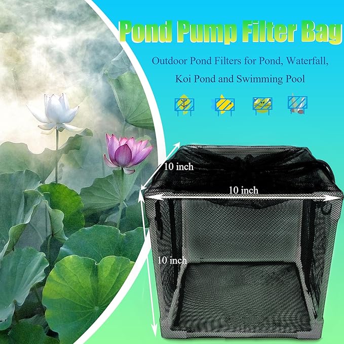 10 inch Large Pond Pump Filter Upgraded 2.0, Extended Anti-Clogging Outdoor Mesh Water Pump Cover Barrier Box, Nylon Mesh Bag+Brackets, Outdoor Pond Filters for Pond, Koi Pond and Pool