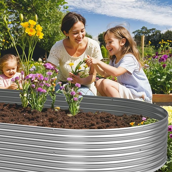 3 Pack 8x4FT Oval Galvanized Raised Garden Bed Outdoor,Metal Garden Bed for Vegetables,Above Ground Garden Box for Flower,Steel Raised Beds for Gardening