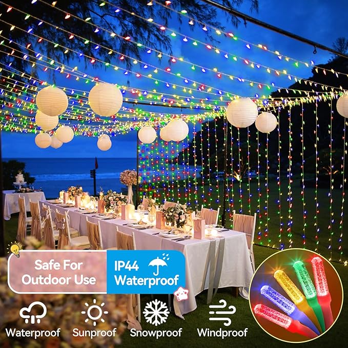 Heceltt 1600 LED 630 FT String Lights Outdoor, 8 Modes Christmas Lights Plug in, IP44 Waterproof Led String Lights with Timer and Memory for Christmas Holiday Wedding Decorations (Multicolor)