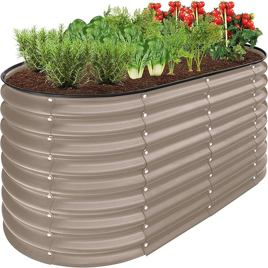 Best Choice Products 4x2x2ft Outdoor Metal Raised Garden Bed, Oval Deep Root Planter Box for Vegetables, Flowers, Herbs, and Succulents w/ 101 Gallon Capacity, Rubber Edge Guard - Taupe
