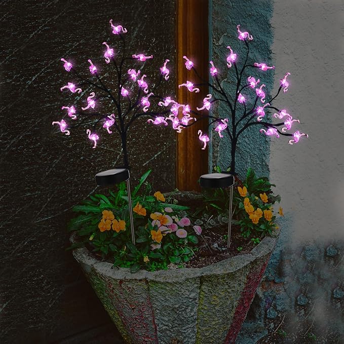 6 Pcs Pink Flamingos Yard Decoration Solar Flamingo Stake Lights Outdoor LED Yard Decorations for Pathway Lawn Patio Walkway Christmas, 29.5" Height