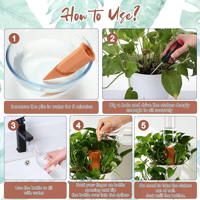 3 Sets Plant Watering Devices Include Terracotta Self Watering Spikes and 26 oz Plastic Bottles, Slow Release Vacation Insert Automatic Plant Waterer Device (Blue Clear Brown and Terracotta)