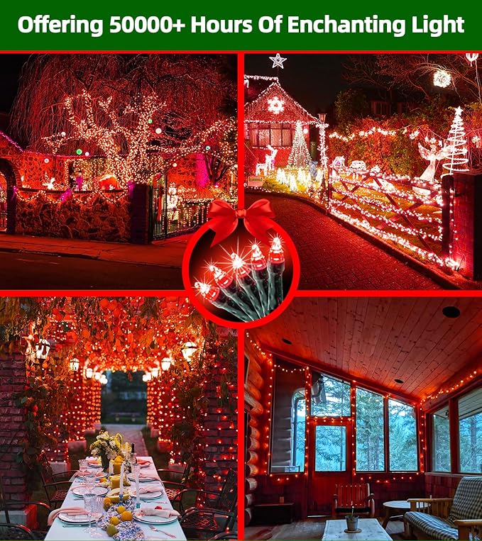 750 LED Outdoor Christmas Lights Decorations, 246ft Green Wire LED Christmas String Lights with Timer Memory, Twinkle Lighs for Indoor Outdoor Xmas Party Christmas Tree Wedding Garden Patio Red