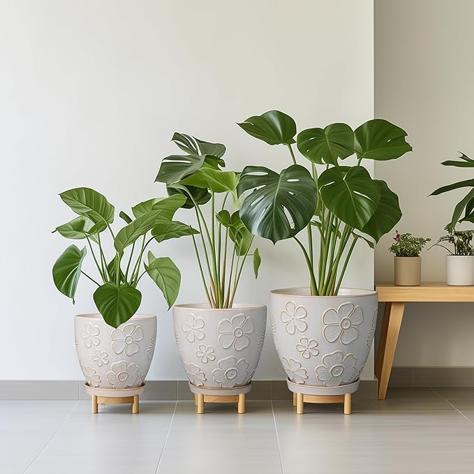 6.9 Inch Plant Pot with Drainage Hole and Saucer Ceramic Planter for Indoor Plant Flower Pot for Orchid Succulents Plants White