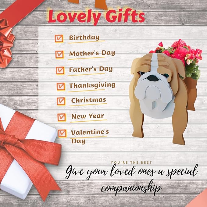 English Bulldog Dog Planter Plant Pots,Cute Garden Dog Flower Planter,Dog Planters Birthday Gifts for Women,Office,Indoor/Outdoor Decor（9.45 * 7.48 * 10.63in）