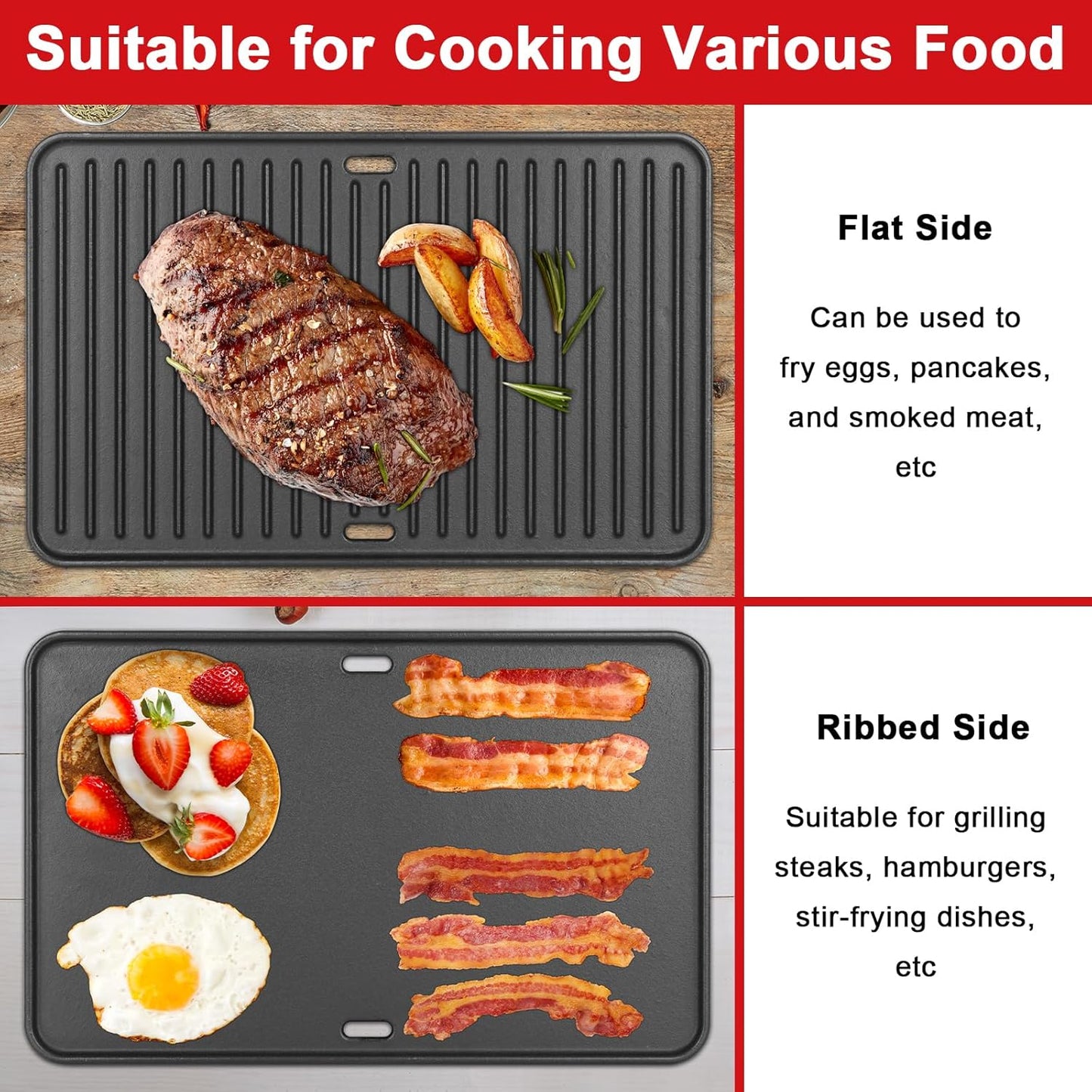 80631 Cast Iron Cooking Griddle for Weber Go-Anywhere Charcoal and Gas Grills, 16"x10" Grill Griddle Pan, Portable for Indoor Stovetop/Outdoor Camping BBQ, Replacement for Weber 70211 3634 67195