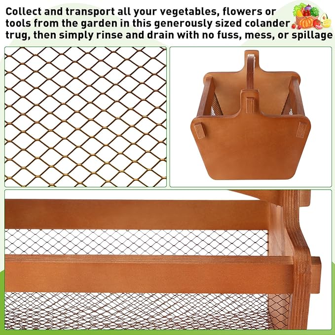Garden Harvest Basket Mesh Storage with Handle Versatile Gardening Fruits Vegetables Gathering Basket Garden Supply Gardener Gift Spring for Washing Holding(Brown,13.4in)