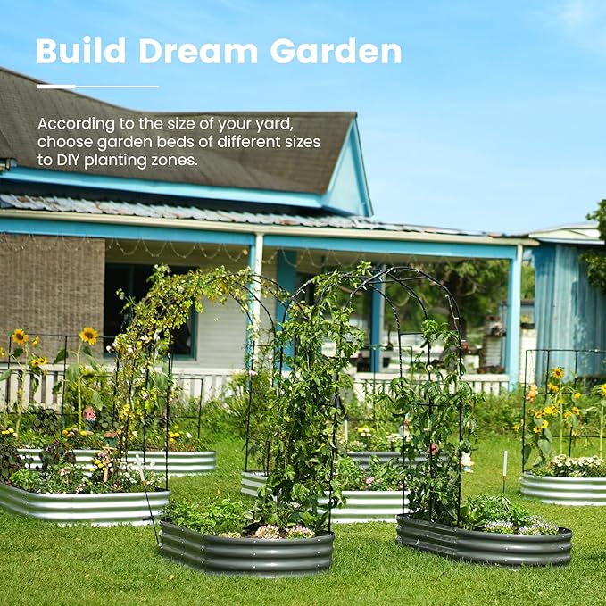KING BIRD Raised Garden Bed with Wall Trellis Galvanized Planter Garden Box Outdoor for Gardening, Climbing Vegetables, Flowers 7.87x3.94x0.98 Ft, Silver