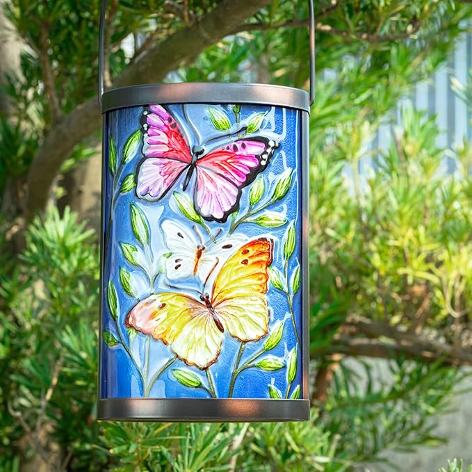Hanging Solar Lantern Outdoor Waterproof LED Butterfly Solar Lights Decorative Solar Garden Lanterns Tabletop Lamp for Outdoor Patio Yard Decor