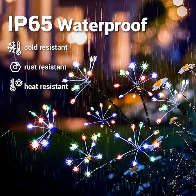 Solar Garden Decor Lights Outdoor, Solar Powered Lights Waterproof for Yard Patio Porch Flowerbed, Fairy Gardening Supplies Gifts Firwork(4 Pack Multi-Colored)