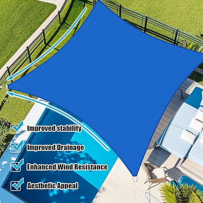 Amagenix Sun Shade Sail 8'X9' Curved Edge Outdoor Shade Canopy Blue Breathable 95% UV Block Shade Cloth for Patio Garden Backyard (We Make Custom Size)