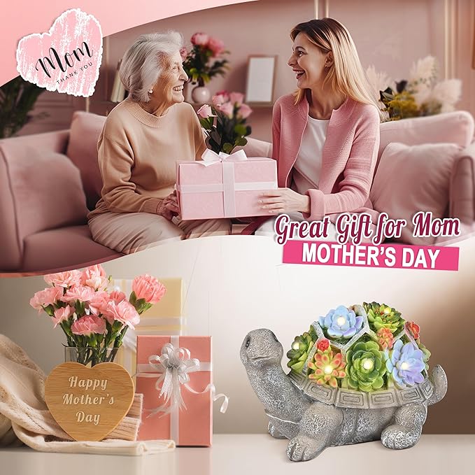 GIGALUMI Solar Garden Statues Turtle Figurine Lights for Outside, Yard Decorations Outdoor, Garden Decor Unique Birthday Housewarming Gifts for Mom, Women for Mothers Day