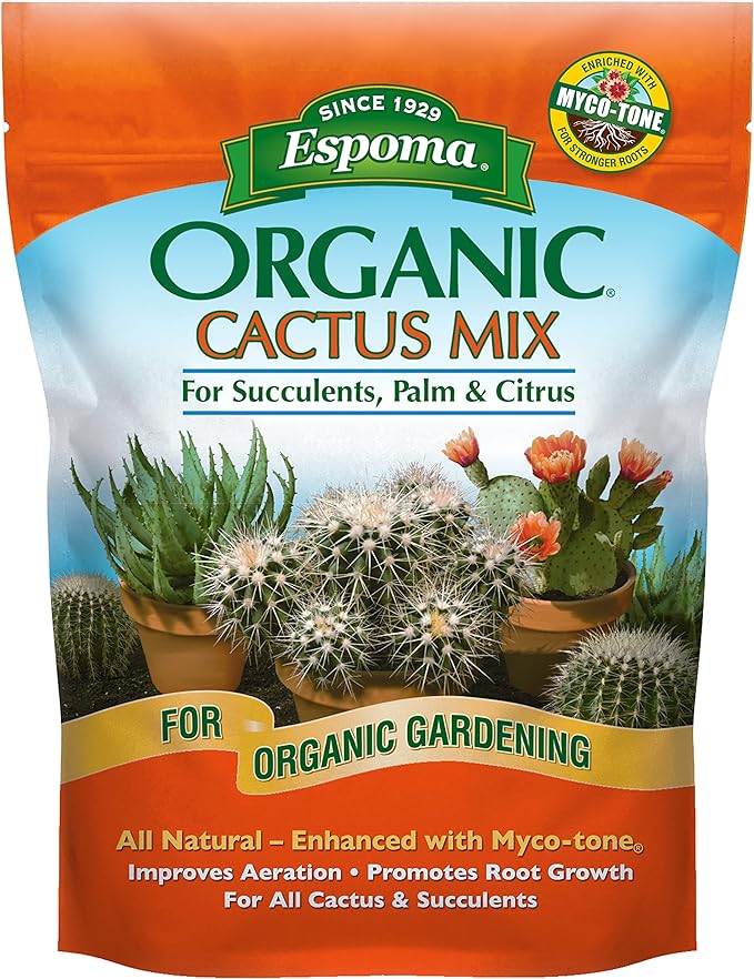Espoma Organic Cactus Potting Soil Mix, Natural & Organic Soil for Cactus, Succulent, Palm, and Citrus Grown in containers Both Indoors and Outdoors, 8 qt, Pack of 2