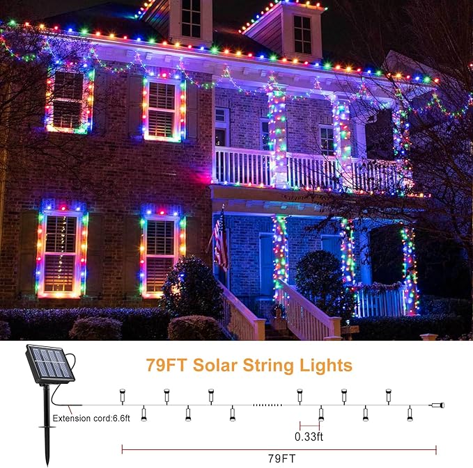 2 Pack Solar for Outside, Each 79Ft 240 LED Solar Lights Outdoor, 8 Modes Waterproof Solar Powered Twinkle Lights for Backyard Patio Tree Party Garden Decoration, Multicolor
