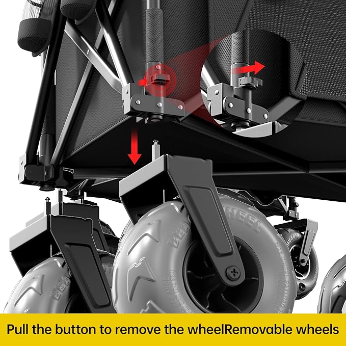 DXZ Beach Wagon Cart with Big Wheels for Sand – Folding Collapsible Wagon, Heavy Duty Wagons Carts Foldable for Beach, Camping, Outdoor Gear, Easy Setup Black Grey