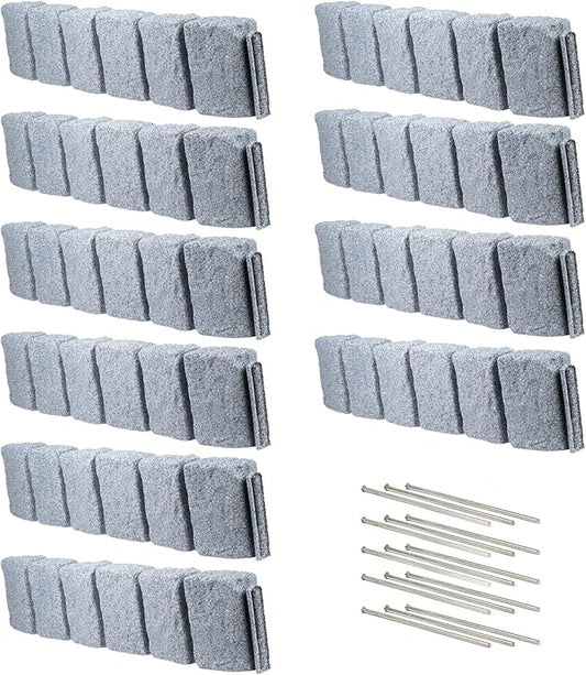 Beuta Landscape Edging | Garden Edging Border | Faux Stone Block XL for Lawn Edging, Flower Beds & Yard Edging – 10 Pack | Each Section Has 6 Blocks 48" L x 4" W x 9.5" H | 30 Spikes | Greystone
