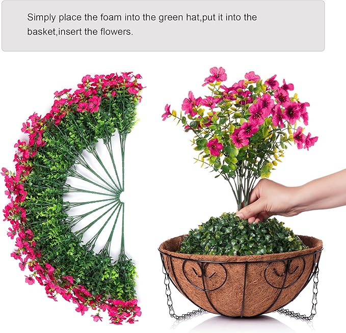 Artificial Fake Hanging Plants Flowers Basket for Outdoor Outside Porch Summer Decoration, Faux Silk Hotpink Dasiy UV Resistant Realistic in Planter for Home Patio Garden Yard