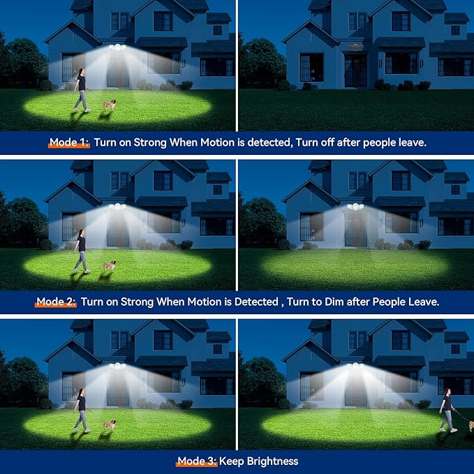 65W LED Flood Light Outdoor, 6500LM, Waterproof, 6500K Motion Sensor Flood Lights Outdoor with Adjustable 3 Head Detected Floodlight for Outside Entryway Garage, Yard, Porch, White, 2 Pack