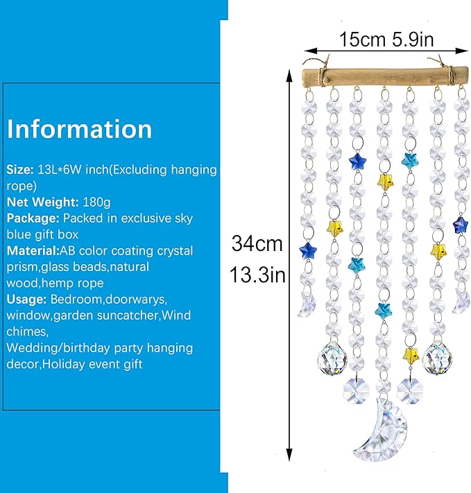 Crystal Moon Star Prism Suncatcher Rainbow Maker Pendant Window Garden Hanging Decoration Ornament Crystal Wind Chimes