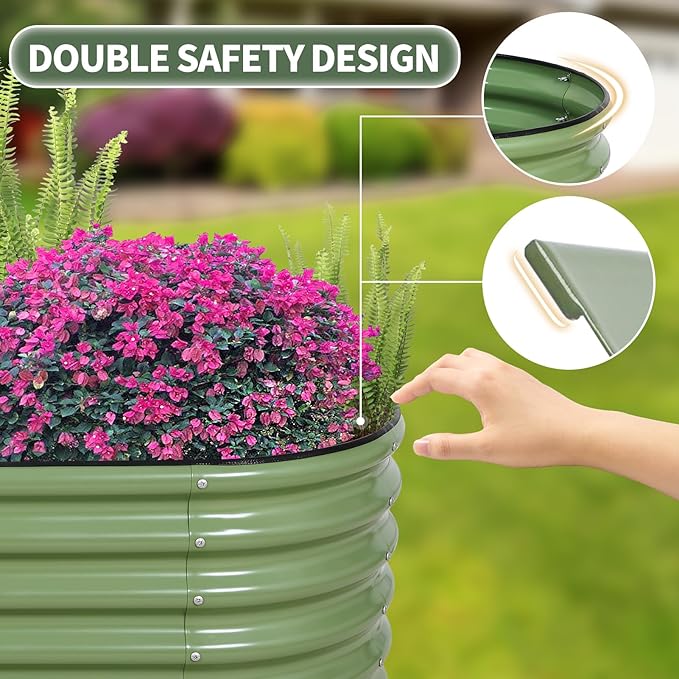 1MORE Galvanized Raised Garden Bed- Planter Garden Boxes Outdoor, Raised Beds for Gardening, 6x2x1.4ft Metal Garden Bed Kit for Vegetables Flower, Planter Raised Bed with Protective Tape & Tools.Green
