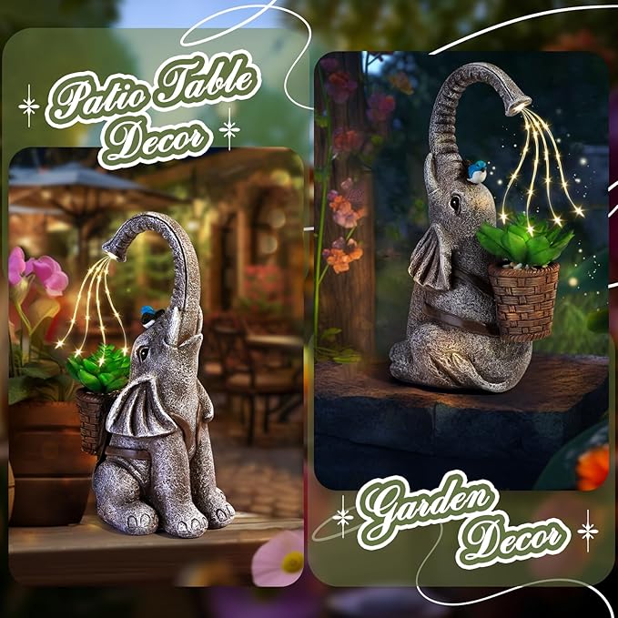 Eletorot Solar Elephant Garden Statues Lights: Garden Decor Elephant Figurines, Yard Decorations for Outdoor, Elephant Gifts for Women Mom Grandma