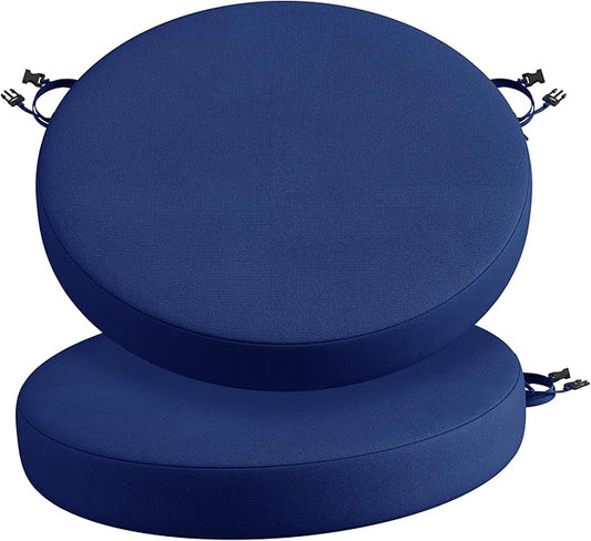Codi Round Outdoor Chair Cushions 15 Inch, Patio Bistro Cushion Set of 2, Waterproof with Adjustable Straps, Navy 15x15''