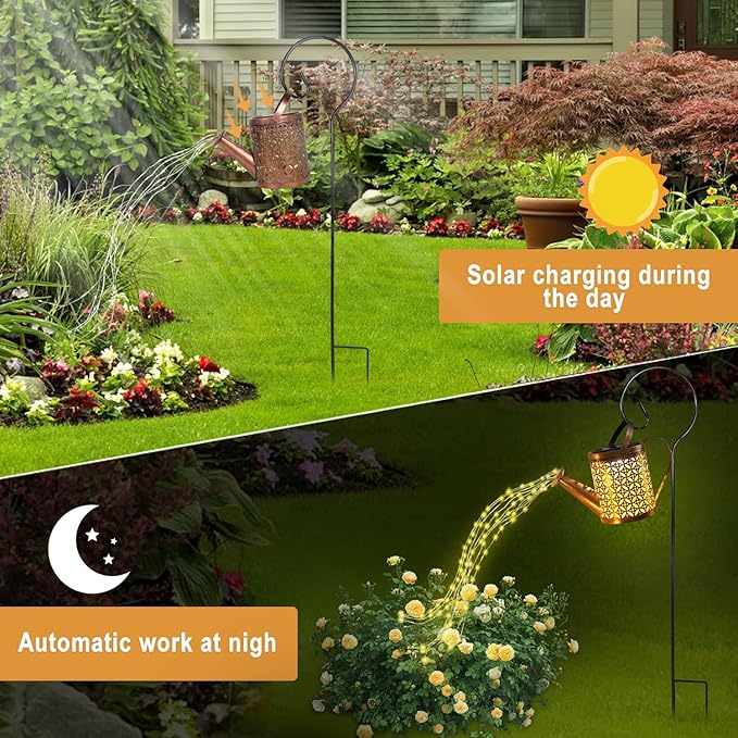 2 Pack Watering Can with Lights,Solar Lanterns Outdoor Hanging Waterproof Garden Decor,Solar Outdoor Garden Decorative,Decorations for Lawn Path Patio