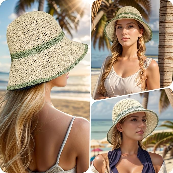 Floppy Big Beach Straw Hats for Women Foldable Summer Wide Brim Packable Sun Hat Womens Travel Straw Fedora Hat