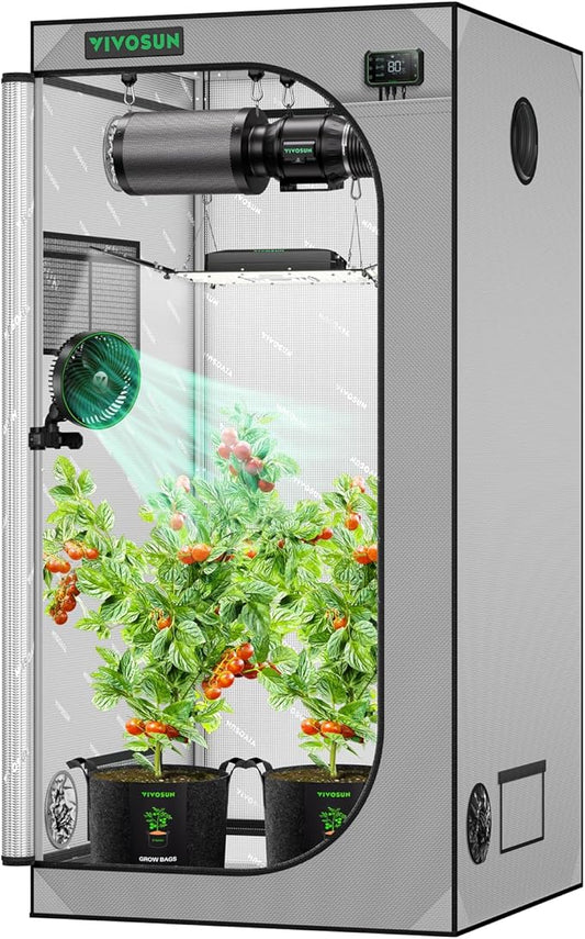 VIVOSUN G336 36"x36"x72" Grow Tent, 3x3 FT Advanced Gray Mylar Tent with 19mm Poles, Observation Window and Floor Tray for Hydroponic Plants for VS2000/VS3000