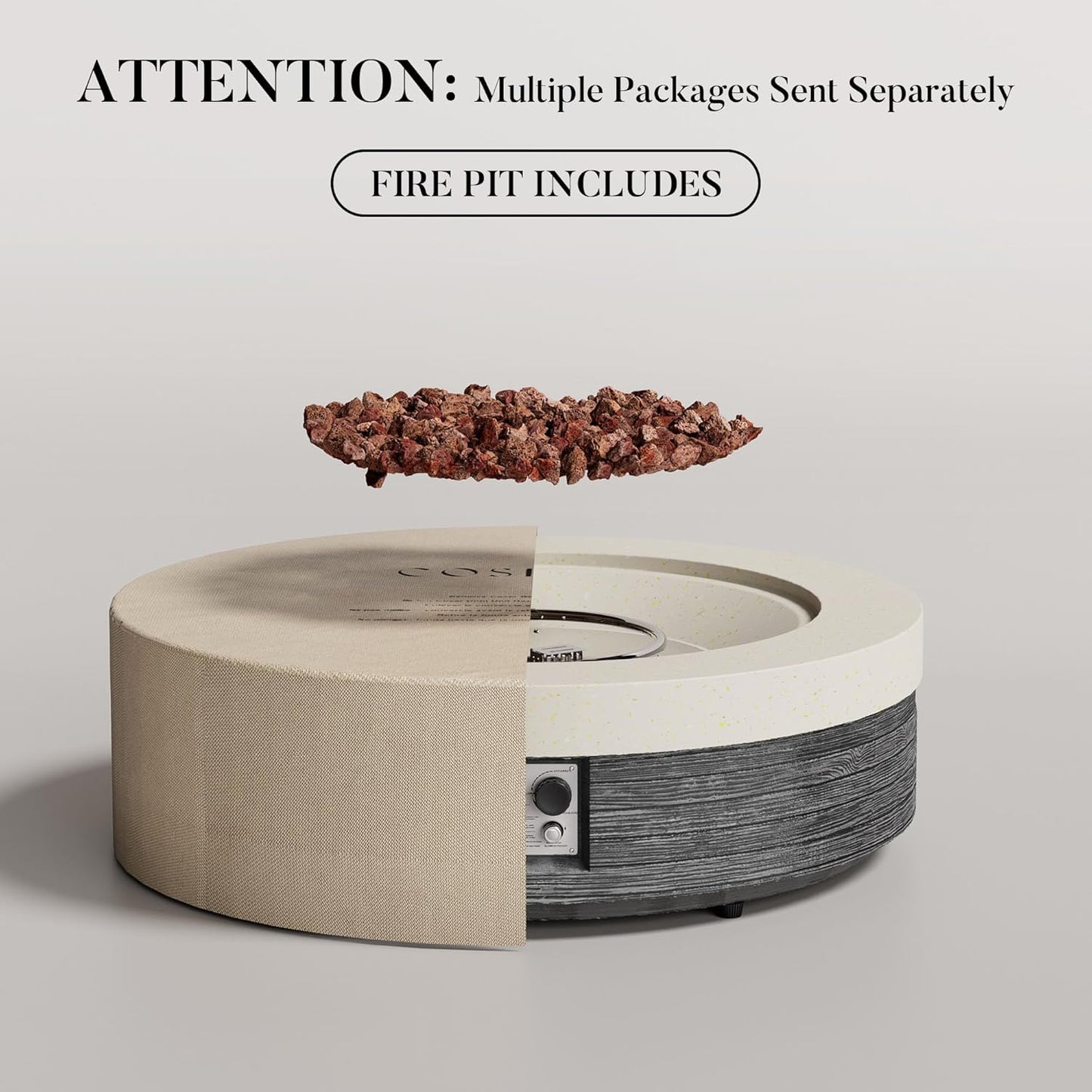 COSIEST 42" Outdoor Propane Fire Pit Table Round Gas Fire Pit Table with Concrete & Wood Grain Design, 50000BTU CSA Certified Electronic Ignition Fire Tables for Patio, Backyard, Garden Heating