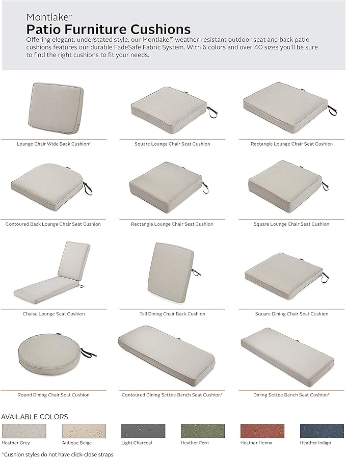 Classic Accessories Montlake Water-Resistant 25 x 22 x 4 Inch Patio Lounge Back Cushion, Heather Grey, Outdoor Loveseat Cushions